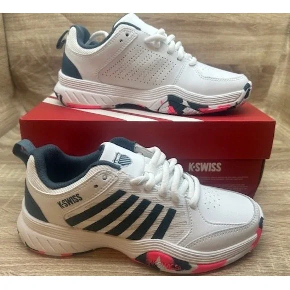 K-Swiss Kids Court Express 2 Tennis Shoes White/Stargazer/Neon - Big Kid Size 6 - Picture 1 of 13